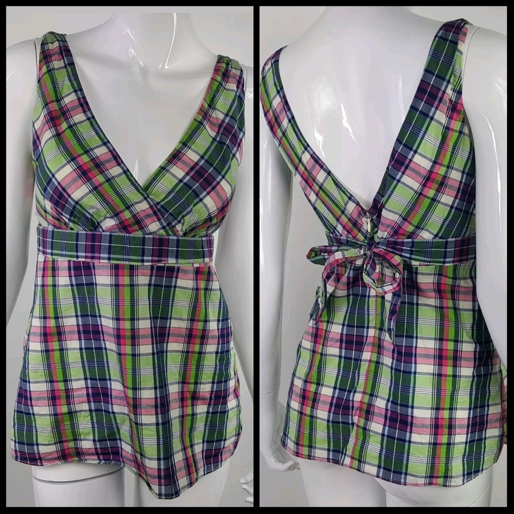 J. Crew Rainbow Plaid V-Neck Tank Top